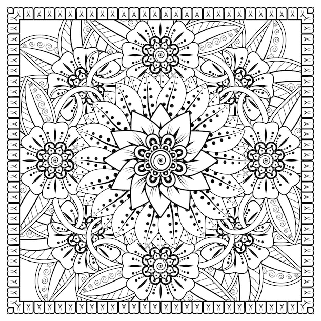 Mehndi flower decorative ornament in ethnic oriental style doodle ornament outline hand draw