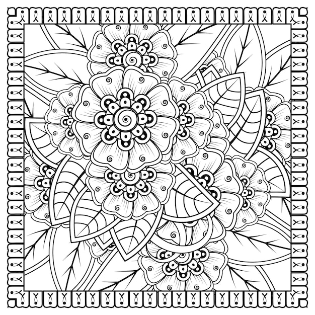 Ornamento decorativo fiore mehndi in stile etnico orientale doodle ornamento contorno disegno a mano