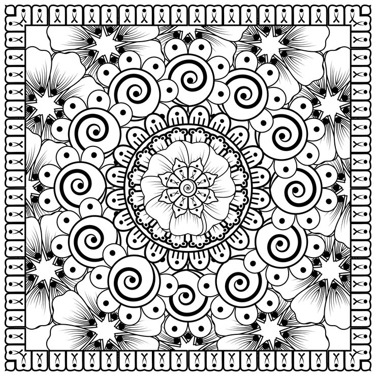 Vector mehndi flower decorative ornament in ethnic oriental style doodle ornament outline hand draw