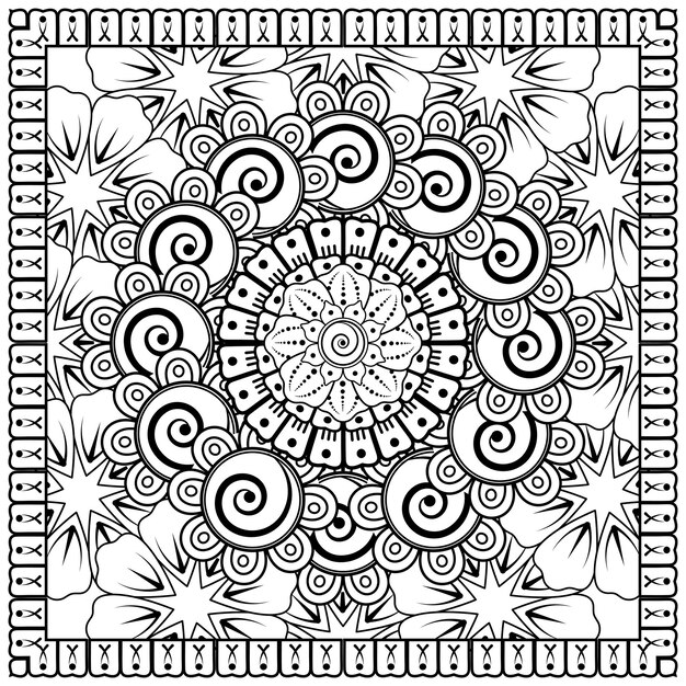 Ornamento decorativo fiore mehndi in stile etnico orientale doodle ornamento contorno disegno a mano