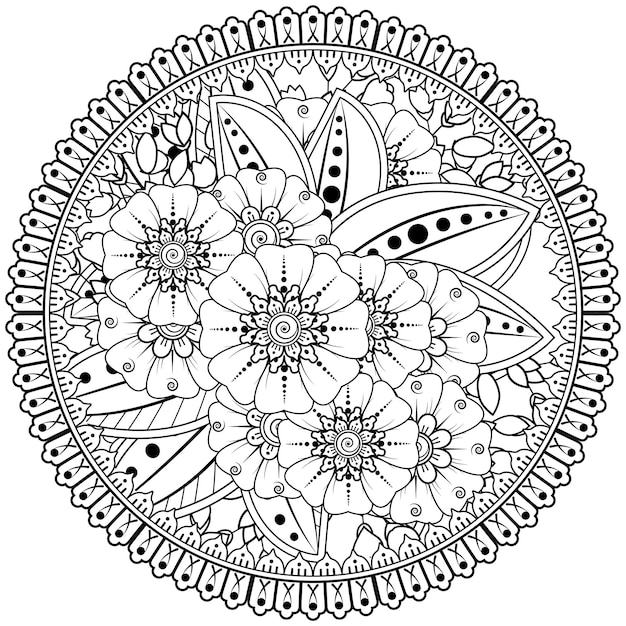 mehndi flower decorative ornament in ethnic oriental style doodle ornament outline hand draw