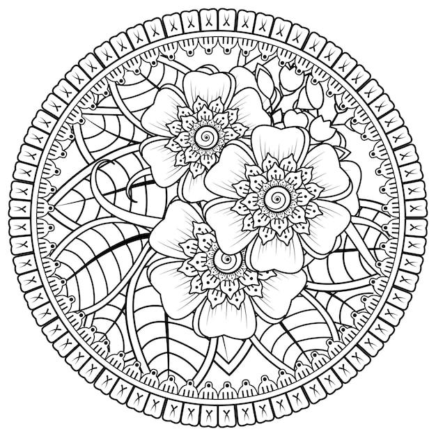 mehndi flower decorative ornament in ethnic oriental style doodle ornament outline hand draw