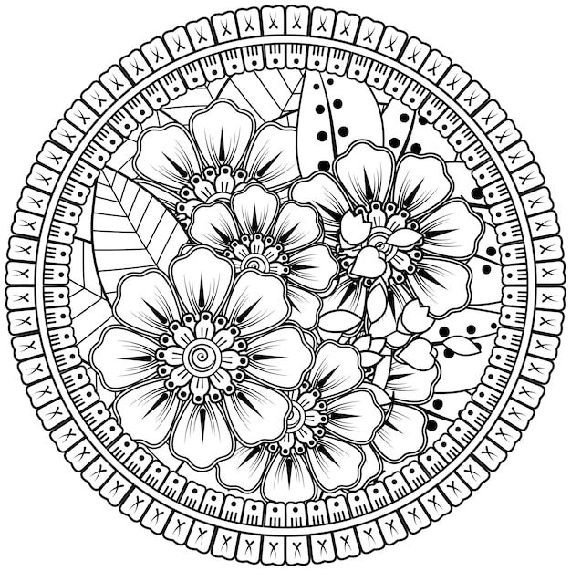 mehndi flower decorative ornament in ethnic oriental style doodle ornament outline hand draw