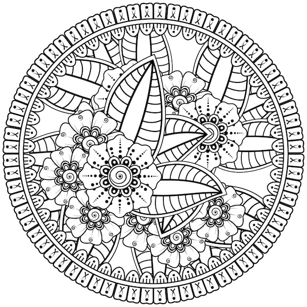 Ornamento decorativo fiore mehndi in stile etnico orientale doodle ornamento contorno disegno a mano