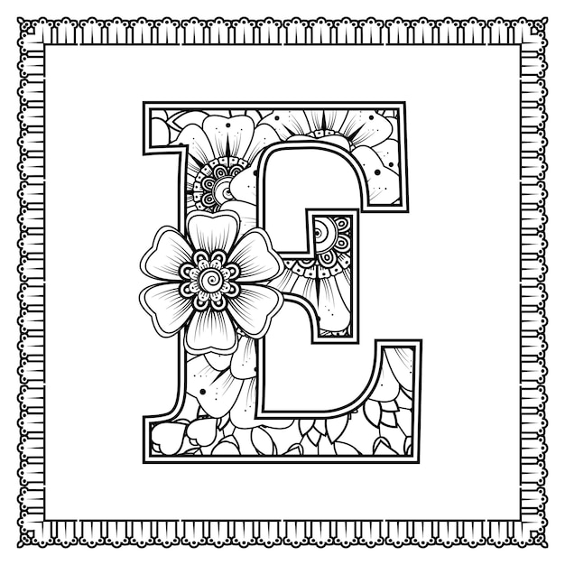 Mehndi flower decorative ornament in ethnic oriental style doodle ornament outline hand draw