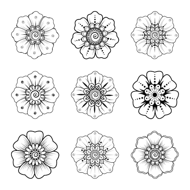 一時的な刺青の花のエスニックオリエンタルスタイルの着色のページ