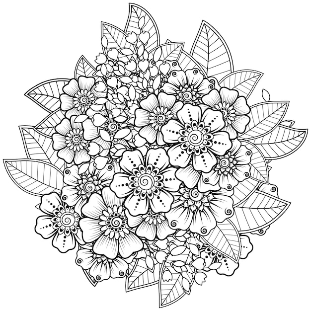 Mehndi flower   in ethnic oriental style. doodle ornament. outline hand draw illustration. coloring book page.