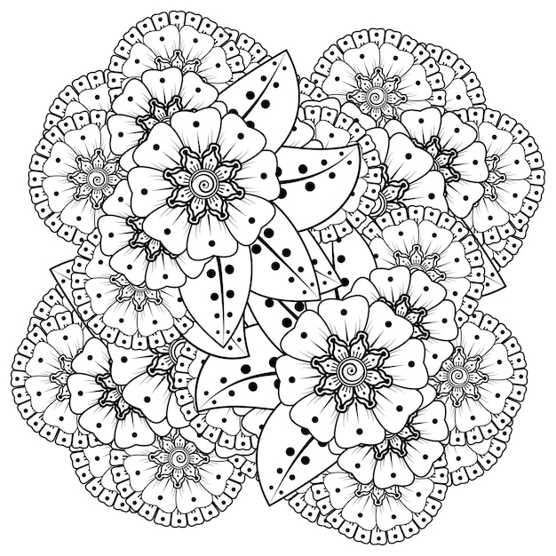 Mehndi fiore in stile etnico orientale doodle ornamento contorno mano disegnare illustrazione libro da colorare pagina