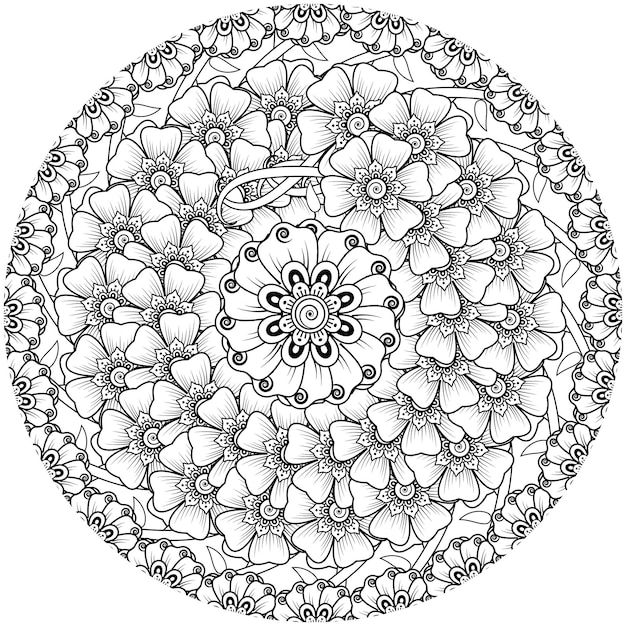 ヘナ一時的な刺青の入れ墨の装飾の塗り絵のページのための一時的な刺青の花