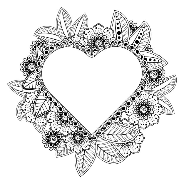 Vector mehndi flower frame in form of heart.