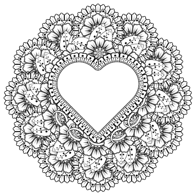 Vector mehndi flower frame in form of heart.