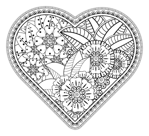 Mehndi flower frame in form of heart.