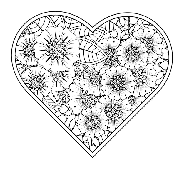 Mehndi flower frame in form of heart.