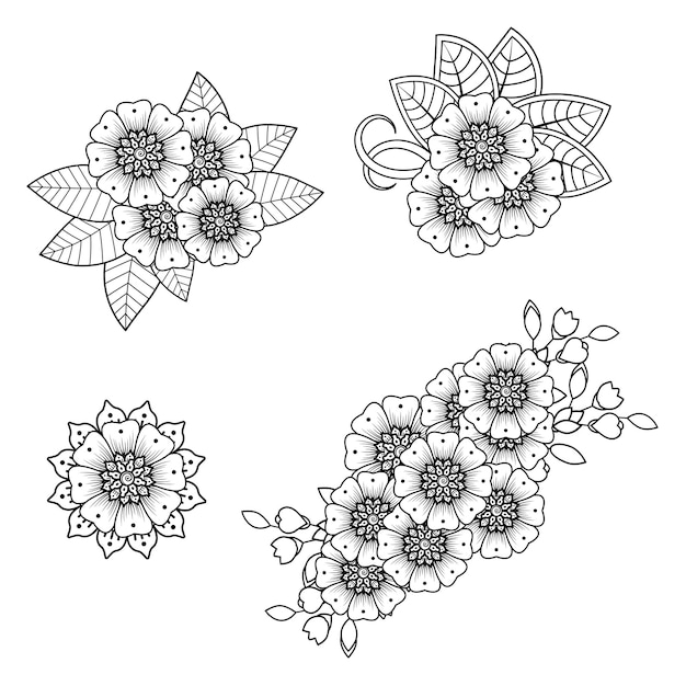 Mehndi flower for henna. Doodle ornament. outline hand draw illustration.