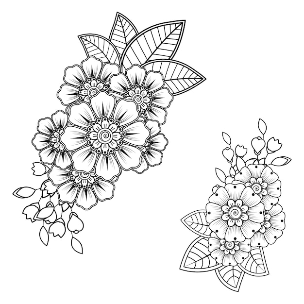 Mehndi flower for henna drawing and tattoo. decoration in ethnic oriental  indian style.