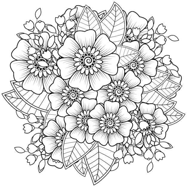 Vector mehndi flower for henna isolated on white