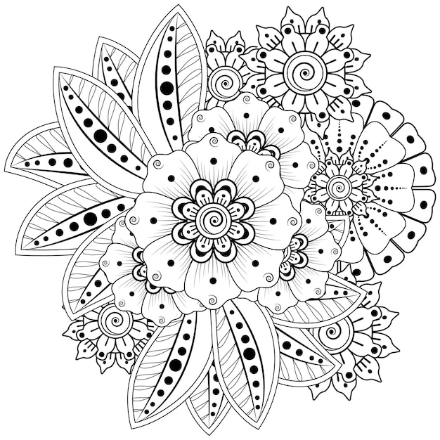 Fiore mehndi per l'henné isolato su bianco