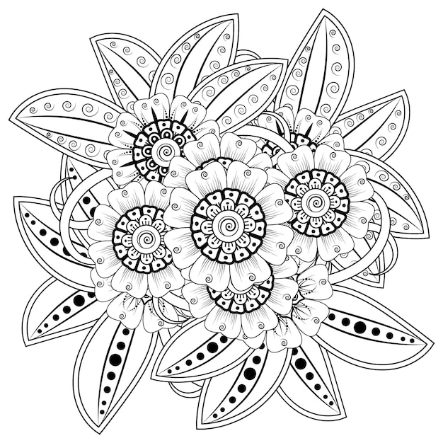 Mehndi flower for henna mehndi  coloring book page