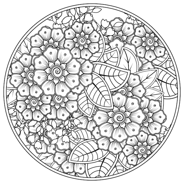 ヘナ一時的な刺青の入れ墨の装飾の塗り絵のページのための一時的な刺青の花