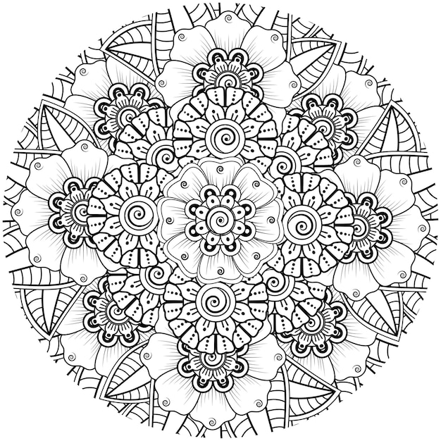 Mehndi flower for henna mehndi tattoo decoration coloring book page