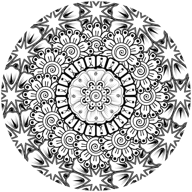 Mehndi flower for henna mehndi tattoo decoration coloring book page