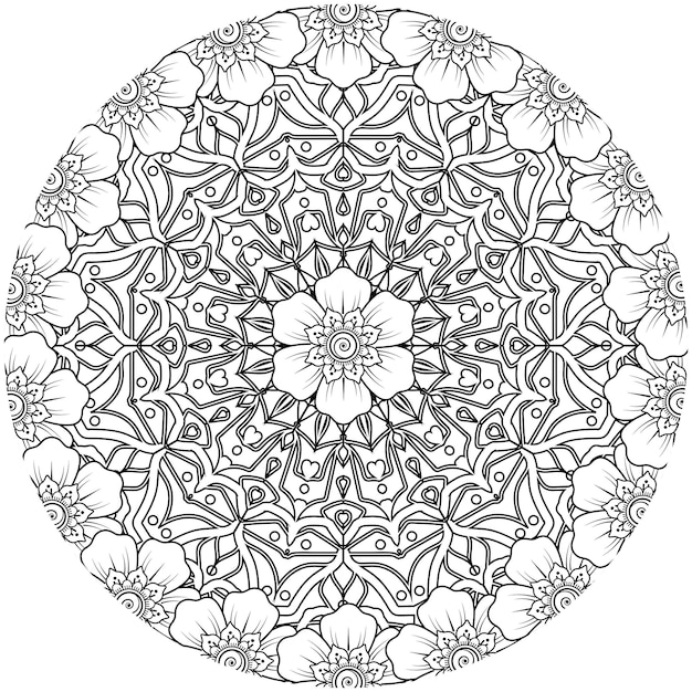 Mehndi flower for henna mehndi tattoo decoration coloring book page