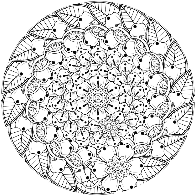 Mehndi flower for henna mehndi tattoo decoration coloring book page