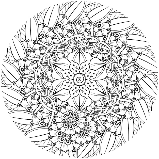헤나 멘디 문신 장식을 위한 멘디 꽃 색칠하기 책 페이지