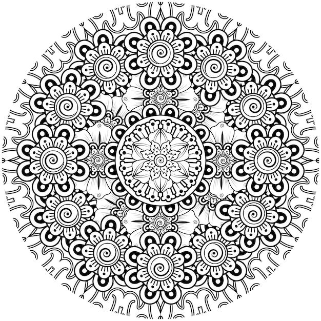 Mehndi flower for henna, mehndi, tattoo, decoration, coloring book page.