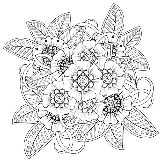 Mehndi flower for henna mehndi tattoo decoration coloring book page