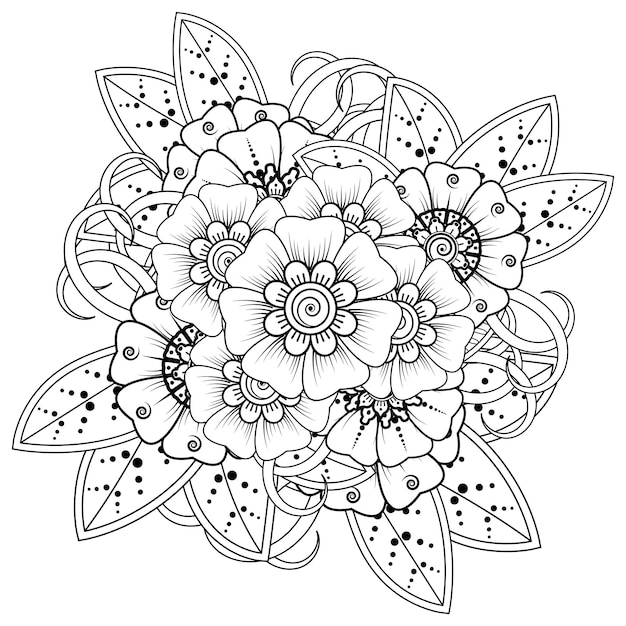 Mehndi flower for henna mehndi tattoo decoration coloring book page