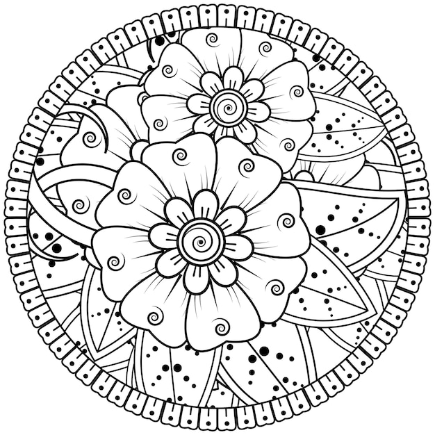 Mehndi flower for henna mehndi tattoo decoration coloring book page