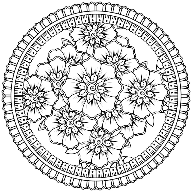 Mehndi flower for henna mehndi tattoo decoration coloring book page