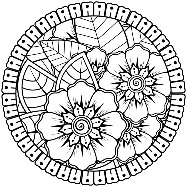 헤나 멘디 문신 장식을 위한 멘디 꽃 색칠하기 책 페이지
