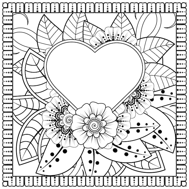 Mehndi flower for henna mehndi tattoo decoration coloring book page