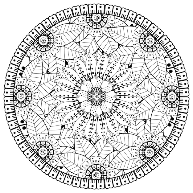 Mehndi flower for henna mehndi tattoo decoration coloring book page