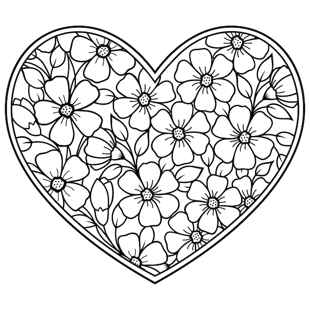 Mehndi flower pattern in form of heart . decoration in ethnic oriental, indian style.