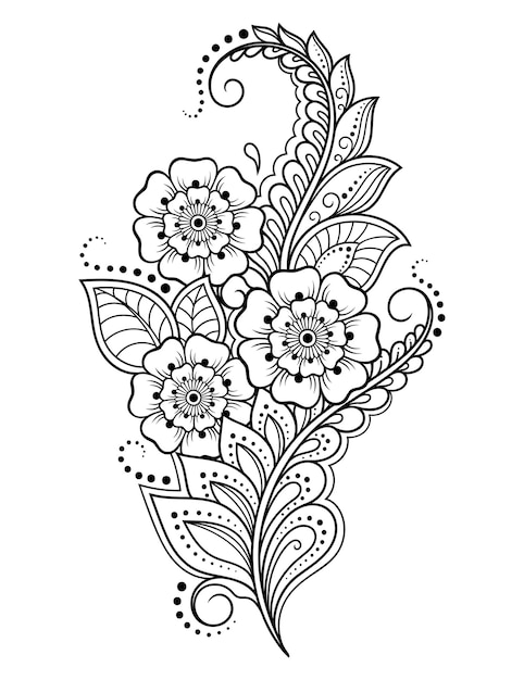 Mehndi flower pattern for Henna drawing and tattoo. Decoration in ethnic oriental, Indian style. Doodle ornament. Outline hand draw vector illustration.