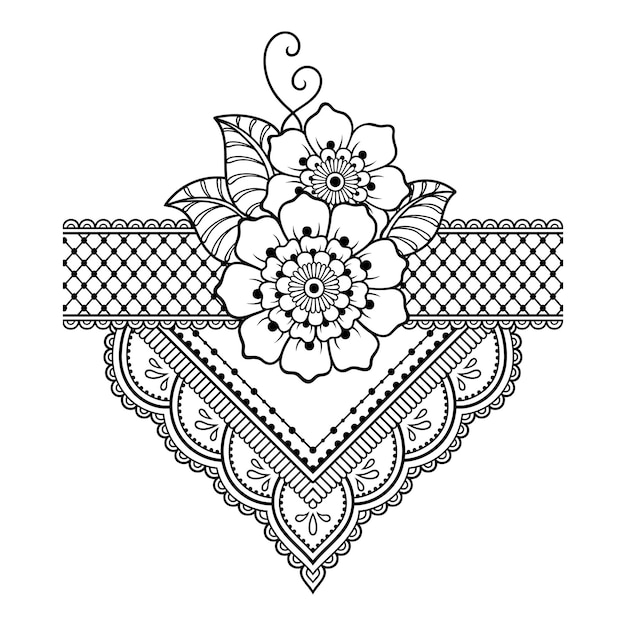 Vettore motivo floreale mehndi per disegno all'henné e tatuaggio decorazione in stile etnico orientale indiano ornamento di doodle illustrazione vettoriale di disegno a mano di contorno