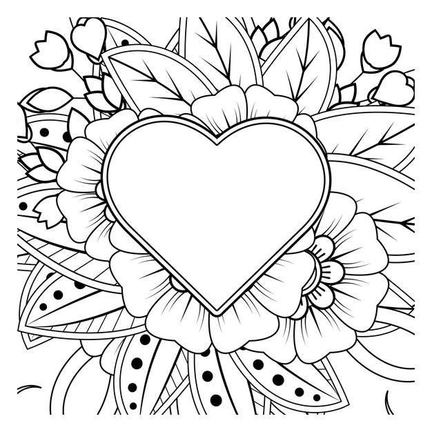 Цветок Менди с рамкой в форме сердца в этническом восточном орнаменте каракули