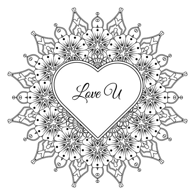 Mehndi flower with frame in shape of heart decoration in ethnic oriental doodle ornament