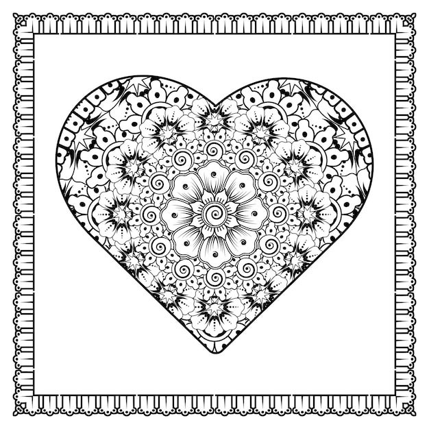 Mehndi flower with frame in shape of heart decoration in ethnic oriental doodle ornament