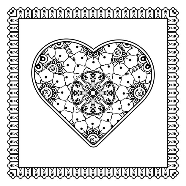 Fiore mehndi con cornice a forma di decorazione a cuore in ornamento etnico orientale scarabocchio