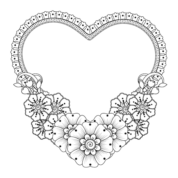 Mehndi flower with frame in shape of heart.