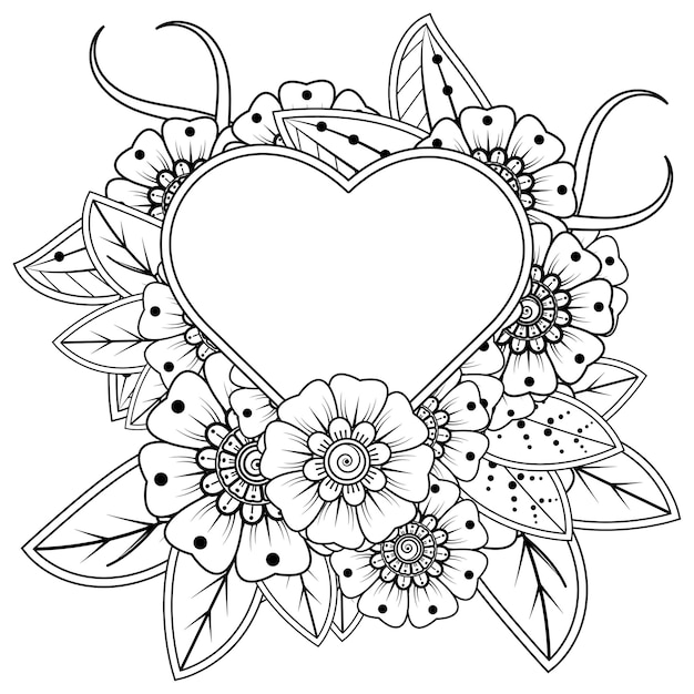 Mehndi flower with frame in shape of heart