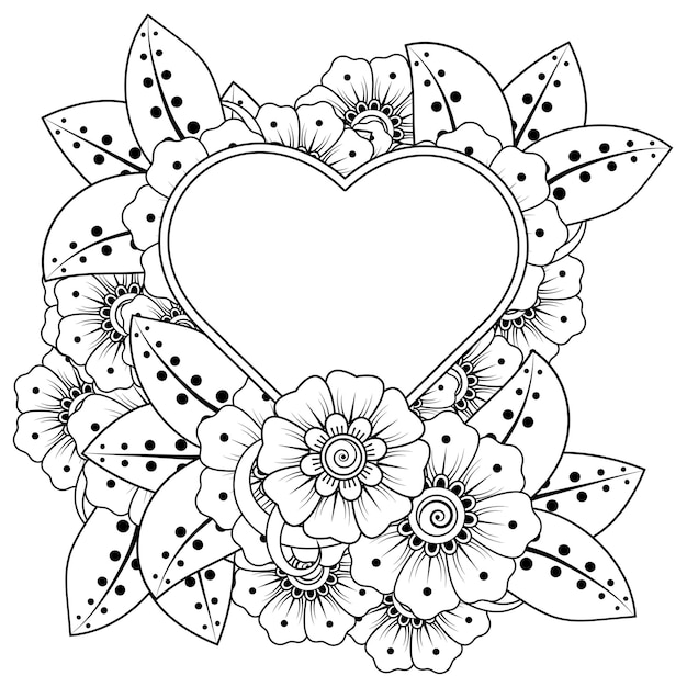 Vector mehndi flower with frame in shape of heart