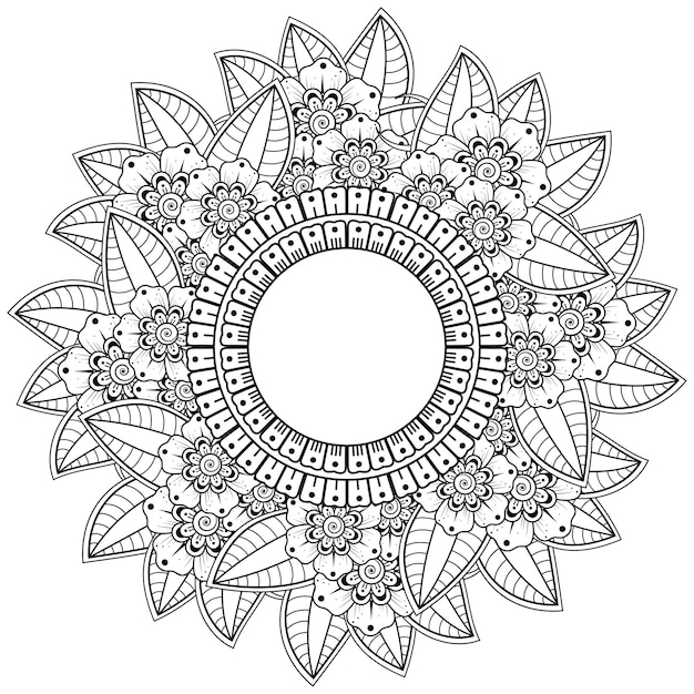 Mehndi flowers in ethnic style. Outline hand drawn  coloring page.