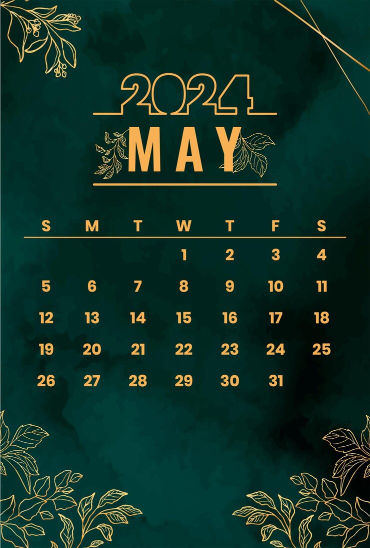 Mei 2024 Maandkalender Goud en Zwart