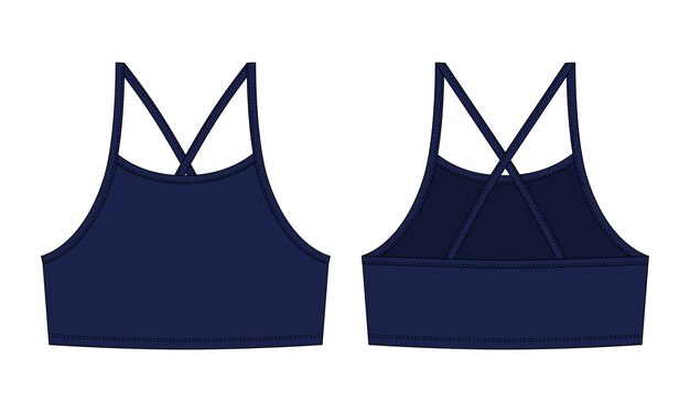 Meisje bralette technische schets Donkerblauwe kleur Dames top BH met bandjes ondergoed ontwerpsjabloon