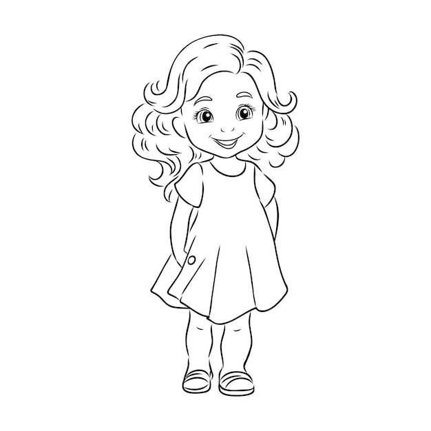 Meisje cartoon vectorillustratie geïsoleerd op een witte achtergrond boek kleurplaten
